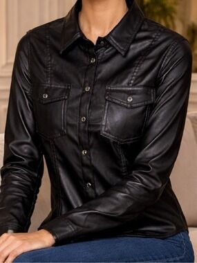 ACTIVE USA FAUX LEATHER SNAP JACKET BLACK
